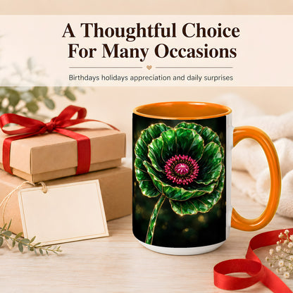 #pl[15oz|Orange] Emerald Floral Coffee Mug, Gemstone Style Flower Mug, Ceramic Cup
