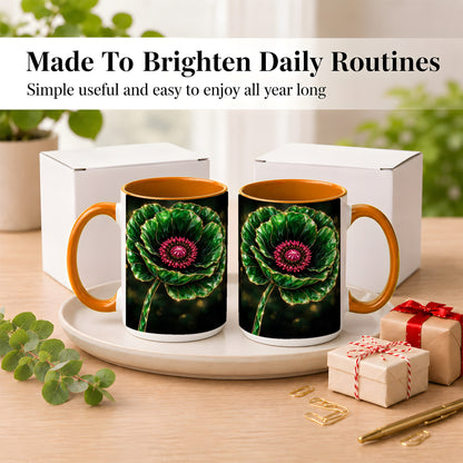 #pl[15oz|Orange] Emerald Floral Coffee Mug, Gemstone Style Flower Mug, Ceramic Cup
