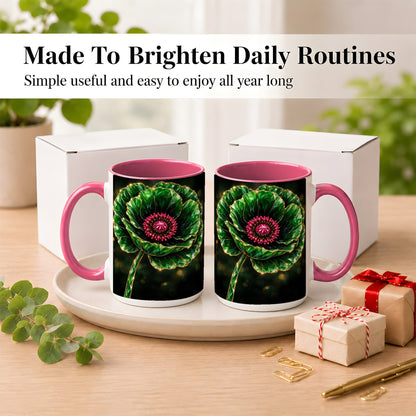 #pl[15oz|Pink] Emerald Floral Coffee Mug, Gemstone Style Flower Mug, Ceramic Cup