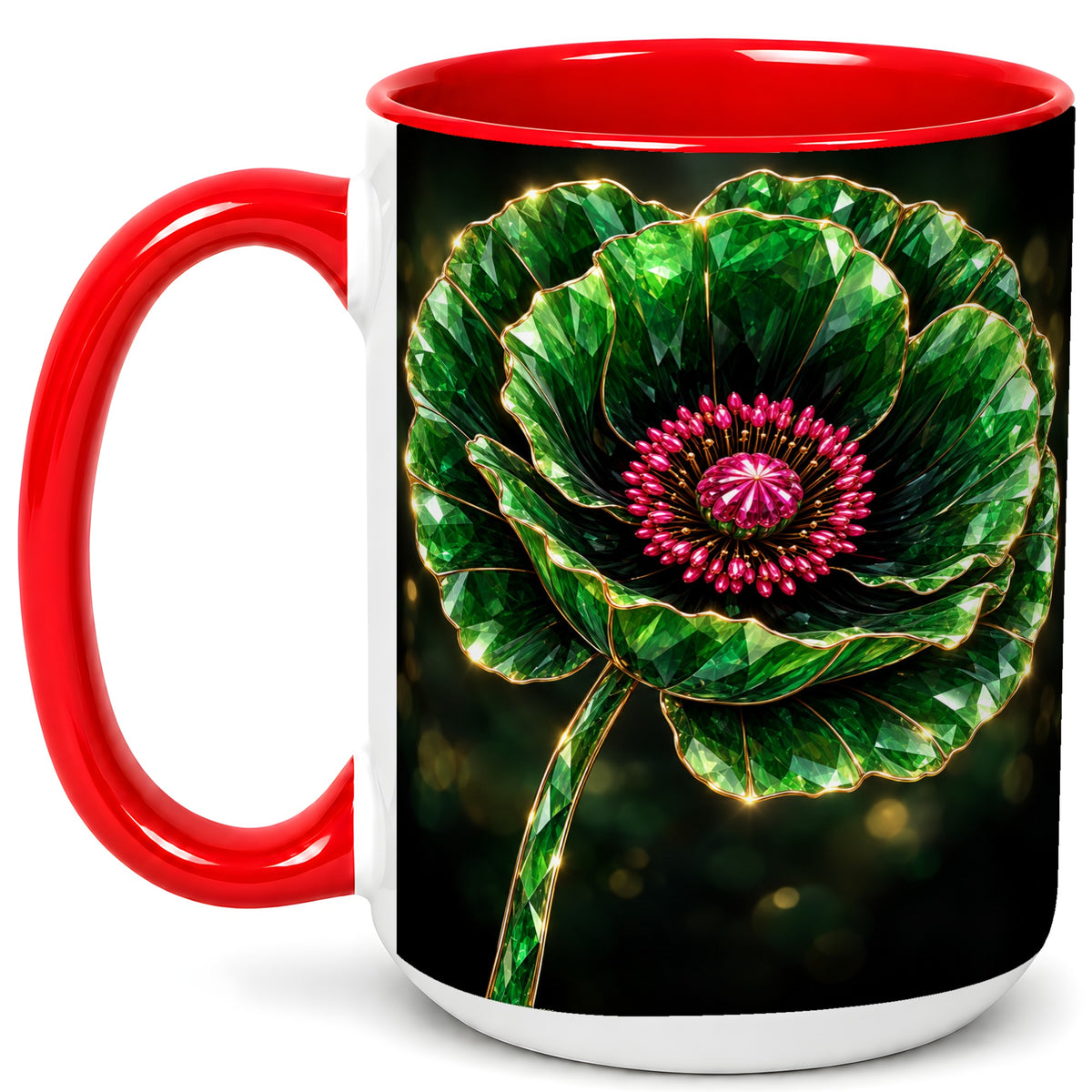 #pl[15oz|Red] Emerald Floral Coffee Mug, Gemstone Style Flower Mug, Ceramic Cup