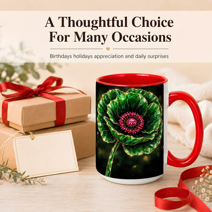 #pl[15oz|Red] Emerald Floral Coffee Mug, Gemstone Style Flower Mug, Ceramic Cup