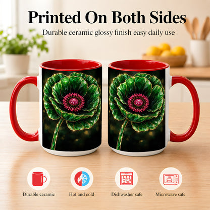 #pl[15oz|Red] Emerald Floral Coffee Mug, Gemstone Style Flower Mug, Ceramic Cup
