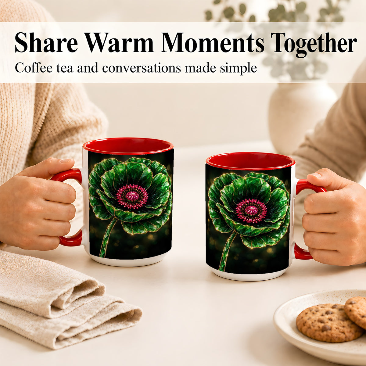 #pl[15oz|Red] Emerald Floral Coffee Mug, Gemstone Style Flower Mug, Ceramic Cup