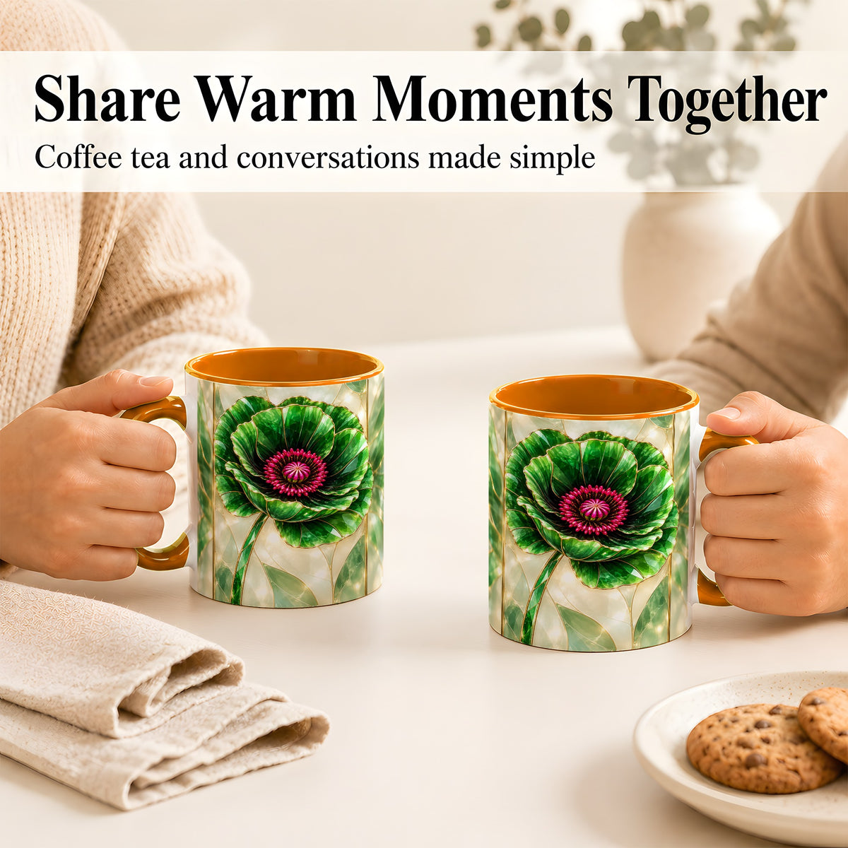 #pl[11oz|Orange] Emerald Poppy Coffee Mug, Stained Glass Style Mug, Ceramic Cup