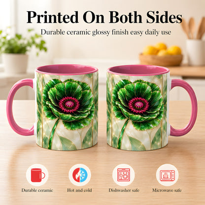 #pl[11oz|Pink] Emerald Poppy Coffee Mug, Stained Glass Style Mug, Ceramic Cup