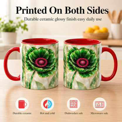 #pl[11oz|Red] Emerald Poppy Coffee Mug, Stained Glass Style Mug, Ceramic Cup
