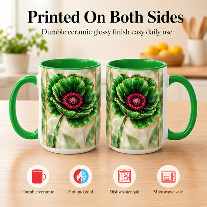 #pl[15oz|Green] Emerald Poppy Coffee Mug, Stained Glass Style Mug, Ceramic Cup