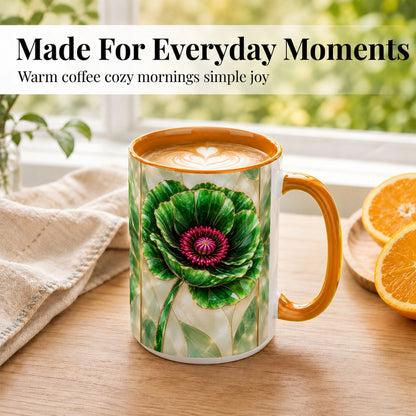 #pl[15oz|Orange] Emerald Poppy Coffee Mug, Stained Glass Style Mug, Ceramic Cup