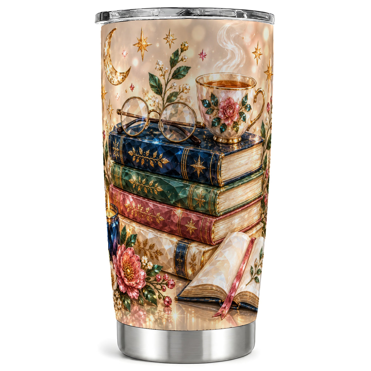 Book Lover Tumbler 20oz, Floral Reading Tumbler, Stainless Steel Travel Cup