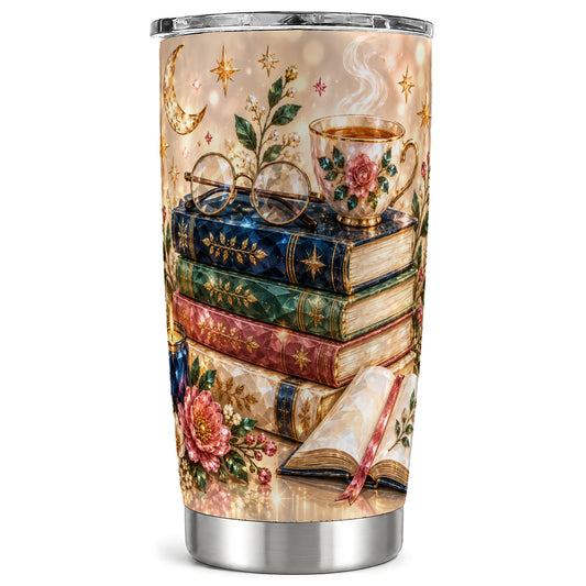 Book Lover Tumbler 20oz, Floral Reading Tumbler, Stainless Steel Travel Cup