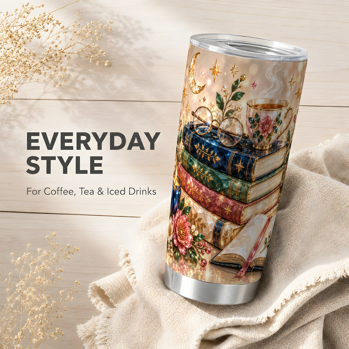 #pl[20oz|Steel] Book Lover Tumbler 20oz, Floral Reading Tumbler, Stainless Steel Travel Cup