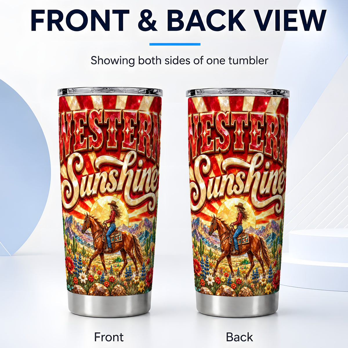 #pl[20oz|Steel] Cowgirl Desert Tumbler 20oz, Horse Tumbler, Stainless Steel Travel Cup