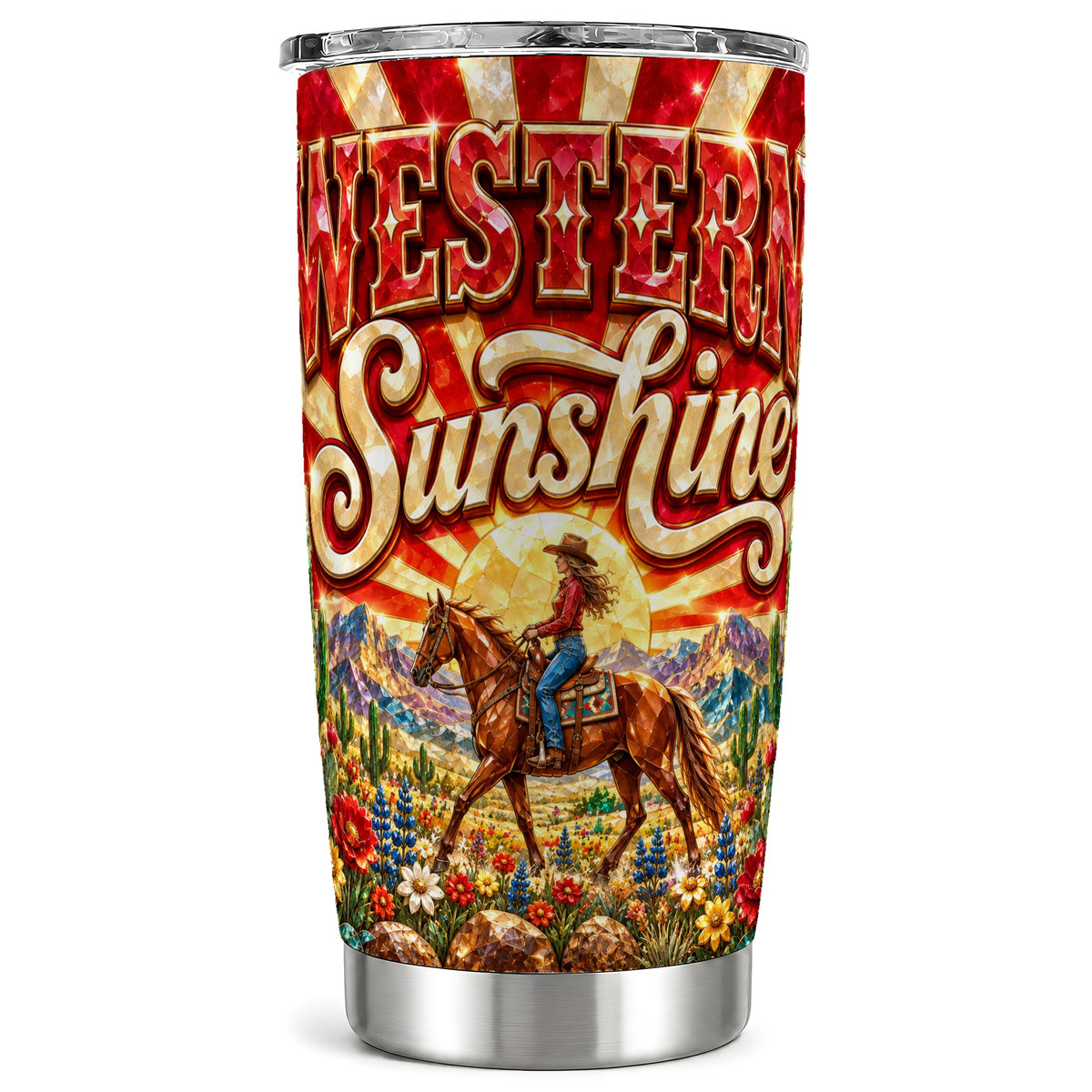 Cowgirl Desert Tumbler 20oz, Horse Tumbler, Stainless Steel Travel Cup