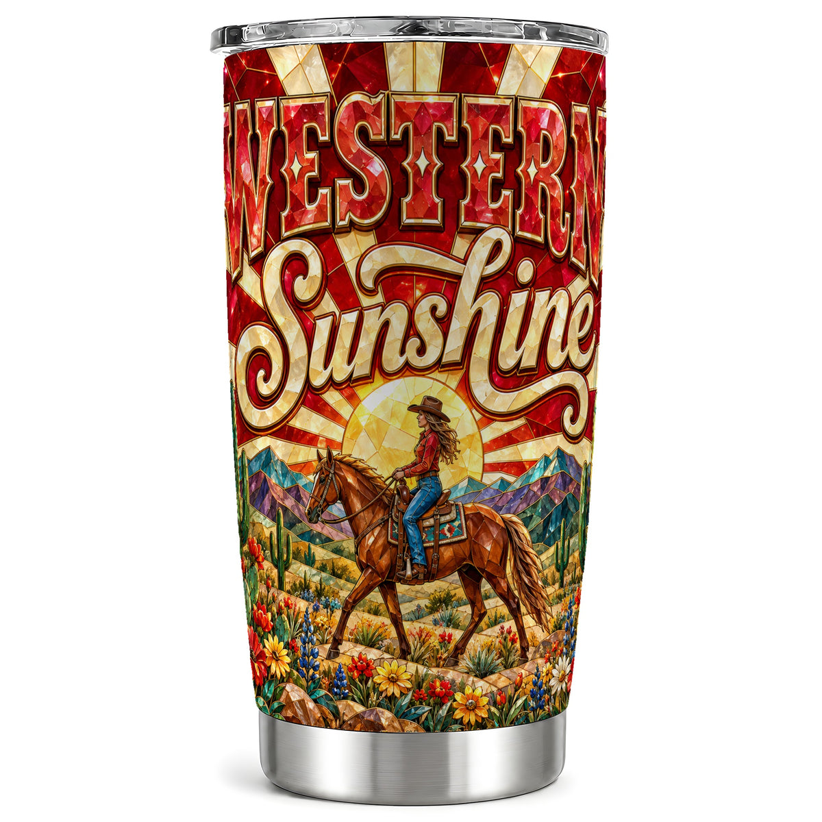 Cowgirl Horse Tumbler 20oz, Desert Tumbler, Stainless Steel Travel Cup
