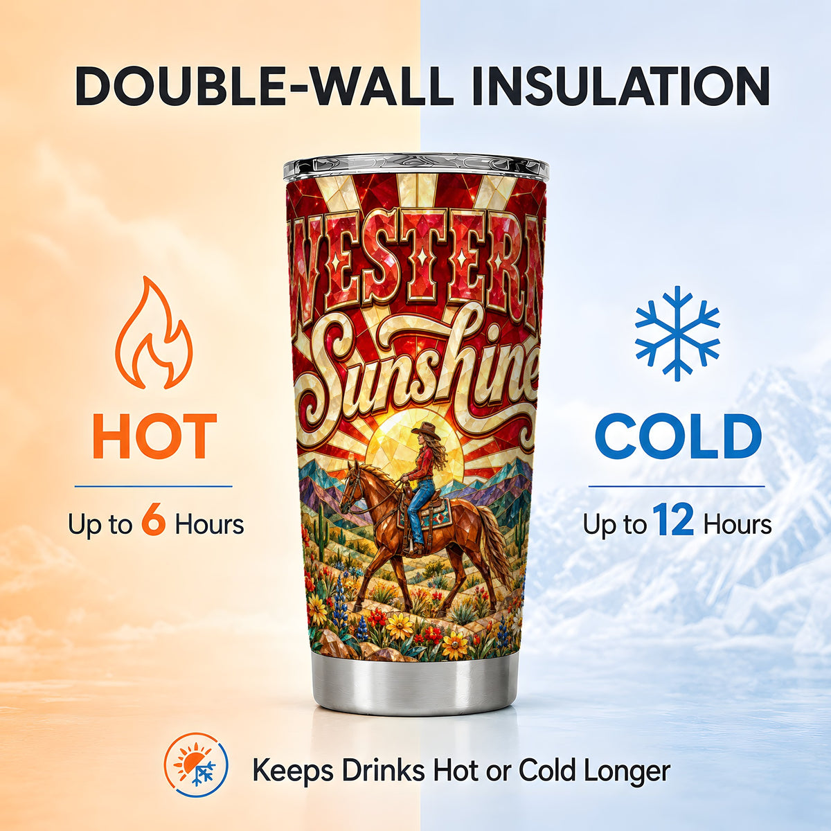 #pl[20oz|Steel] Cowgirl Horse Tumbler 20oz, Desert Tumbler, Stainless Steel Travel Cup