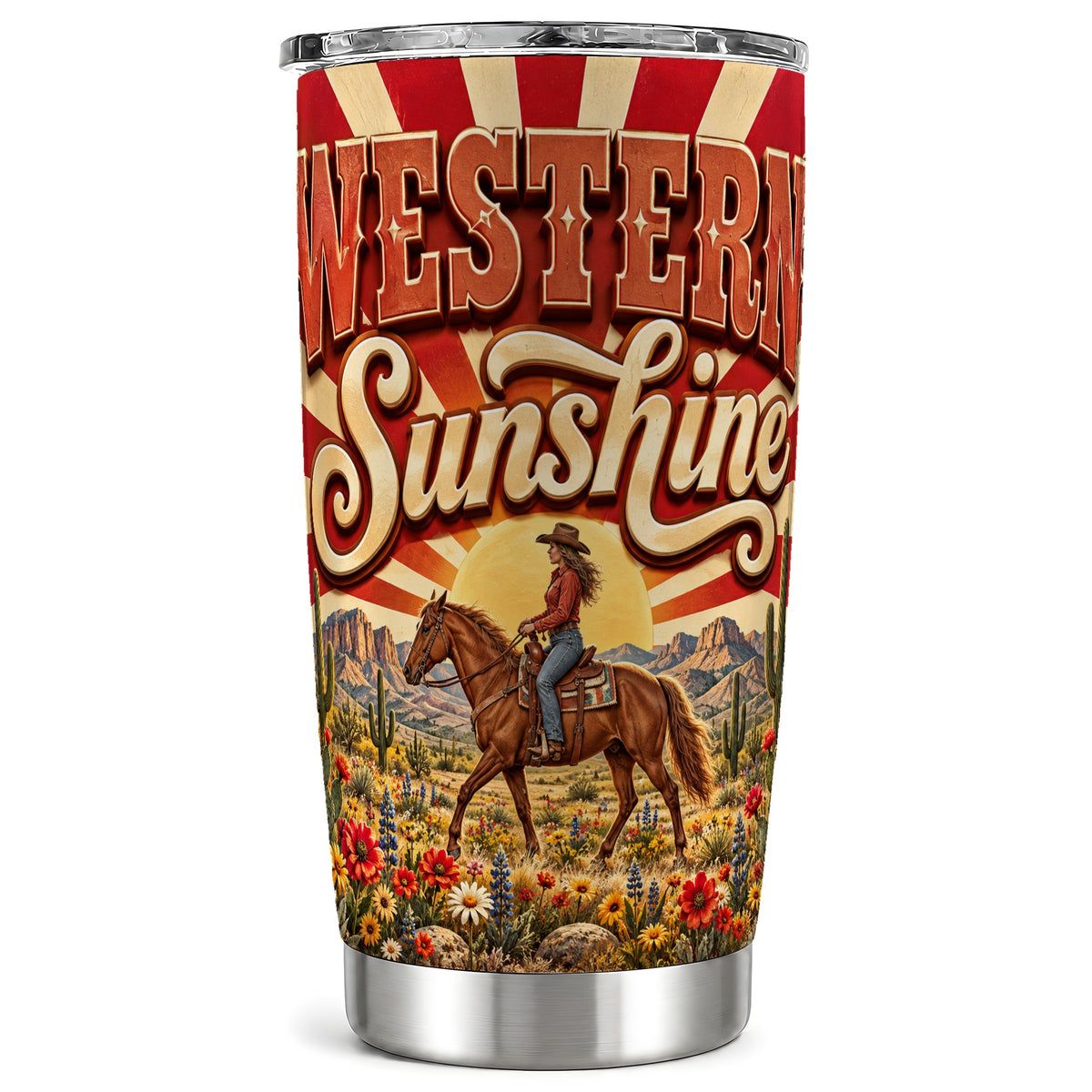 Retro Cowgirl Tumbler 20oz, Horse Tumbler, Stainless Steel Travel Cup