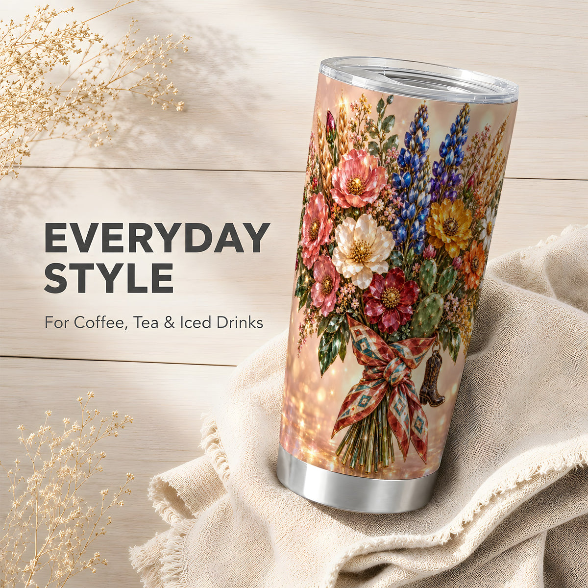 #pl[20oz|Steel] Western Wildflower Tumbler 20oz, Floral Tumbler, Stainless Steel Travel Cup