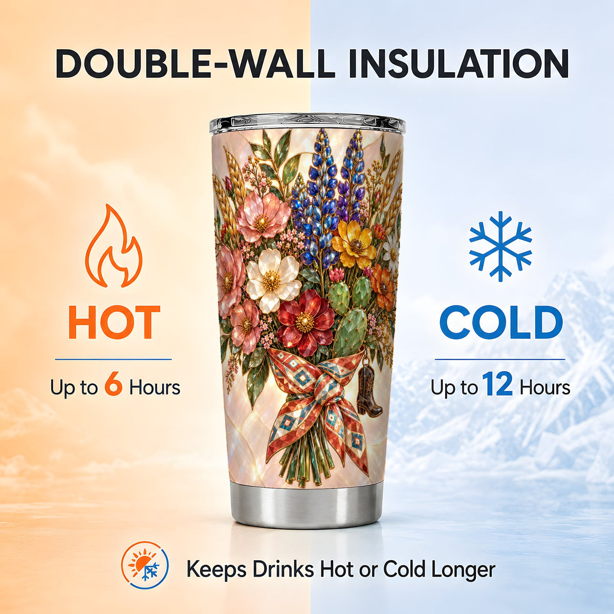 #pl[20oz|Steel] Stained Glass Wildflower Tumbler 20oz, Floral Tumbler, Travel Cup