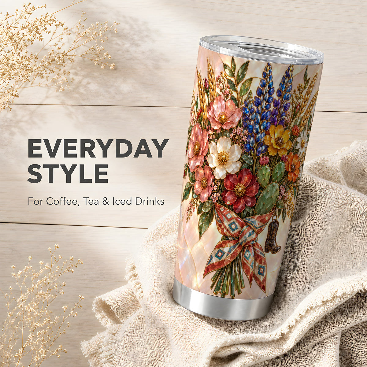 #pl[20oz|Steel] Stained Glass Wildflower Tumbler 20oz, Floral Tumbler, Travel Cup