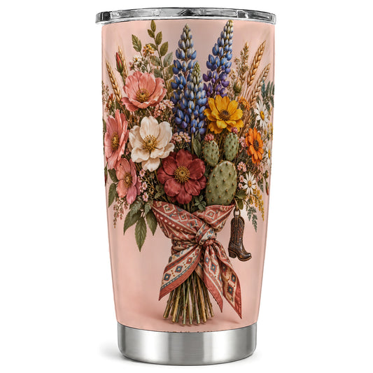 Western Bouquet Tumbler 20oz, Cowgirl Floral Tumbler, Travel Cup