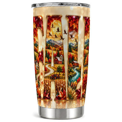 Autumn Farm Tumbler 20oz, Fall Landscape Tumbler, Travel Cup