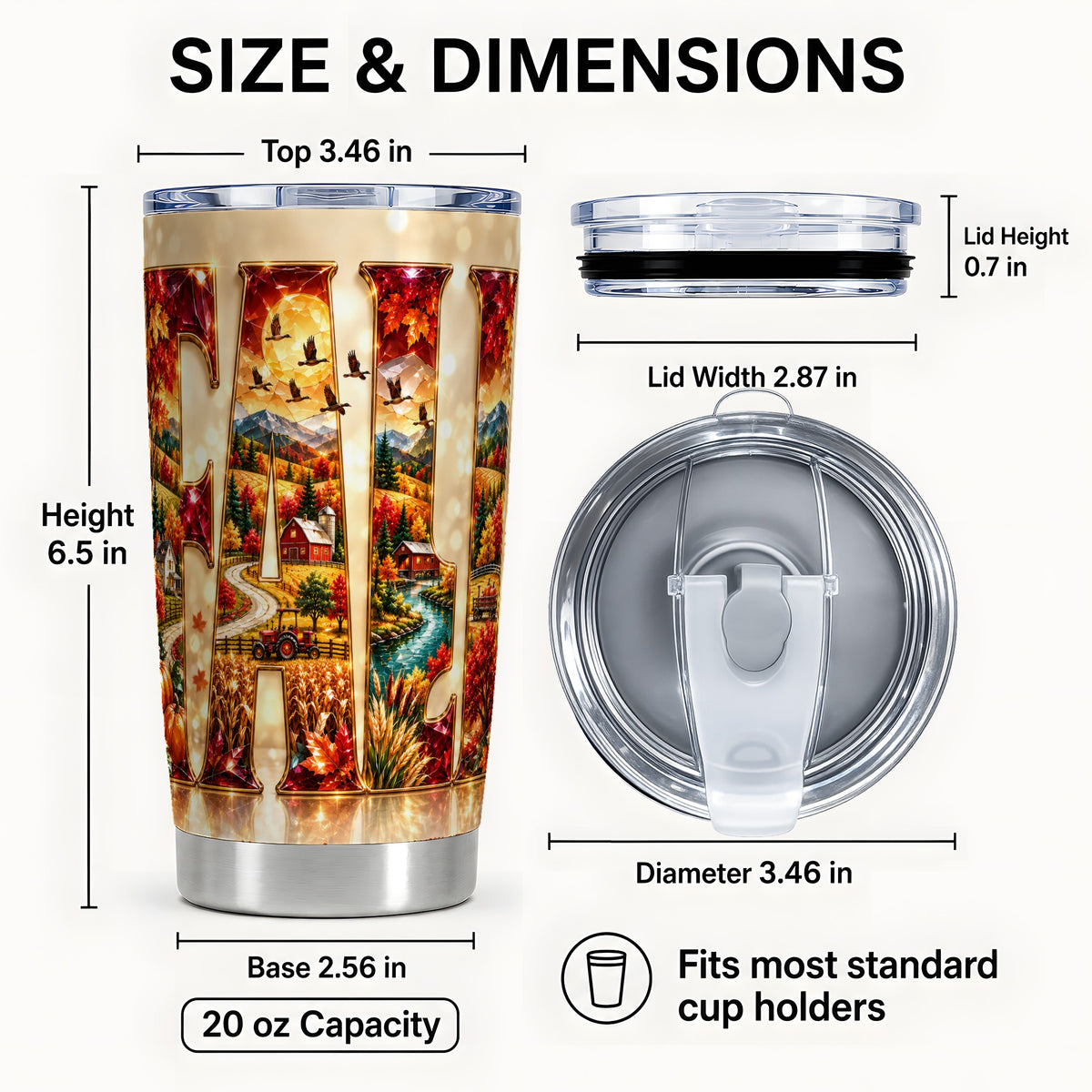 #pl[20oz|Steel] Autumn Farm Tumbler 20oz, Fall Landscape Tumbler, Travel Cup