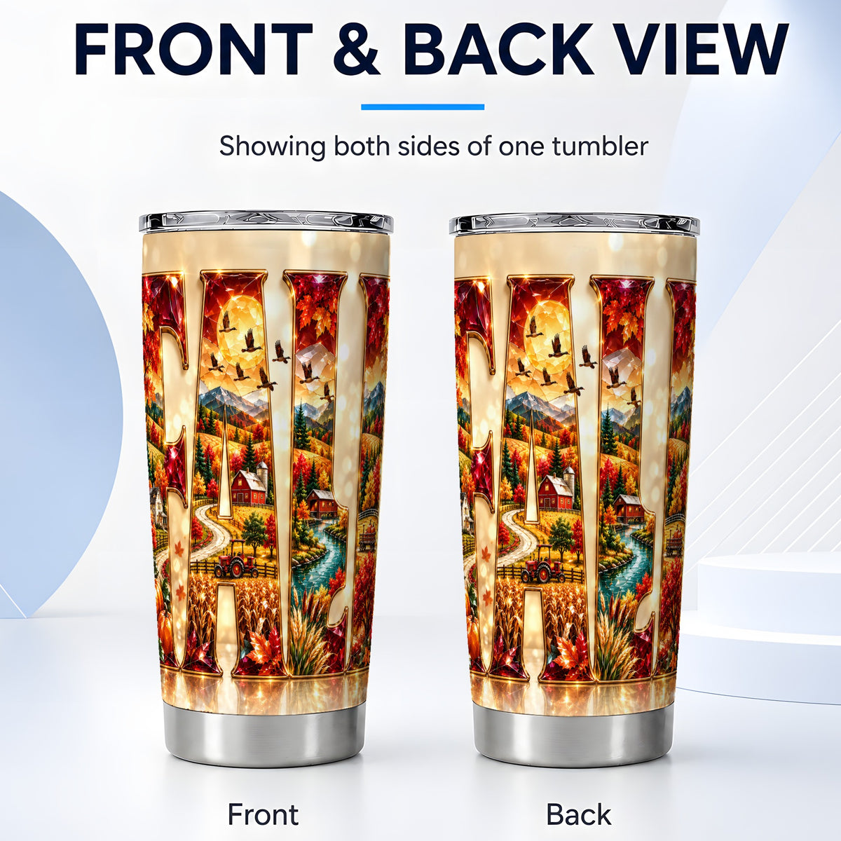 #pl[20oz|Steel] Autumn Farm Tumbler 20oz, Fall Landscape Tumbler, Travel Cup