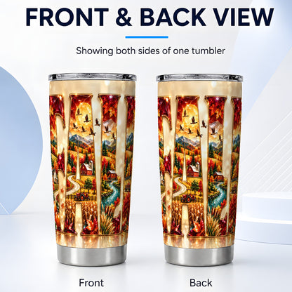#pl[20oz|Steel] Autumn Farm Tumbler 20oz, Fall Landscape Tumbler, Travel Cup