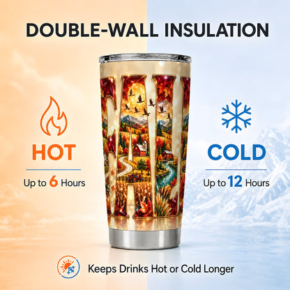 #pl[20oz|Steel] Autumn Farm Tumbler 20oz, Fall Landscape Tumbler, Travel Cup
