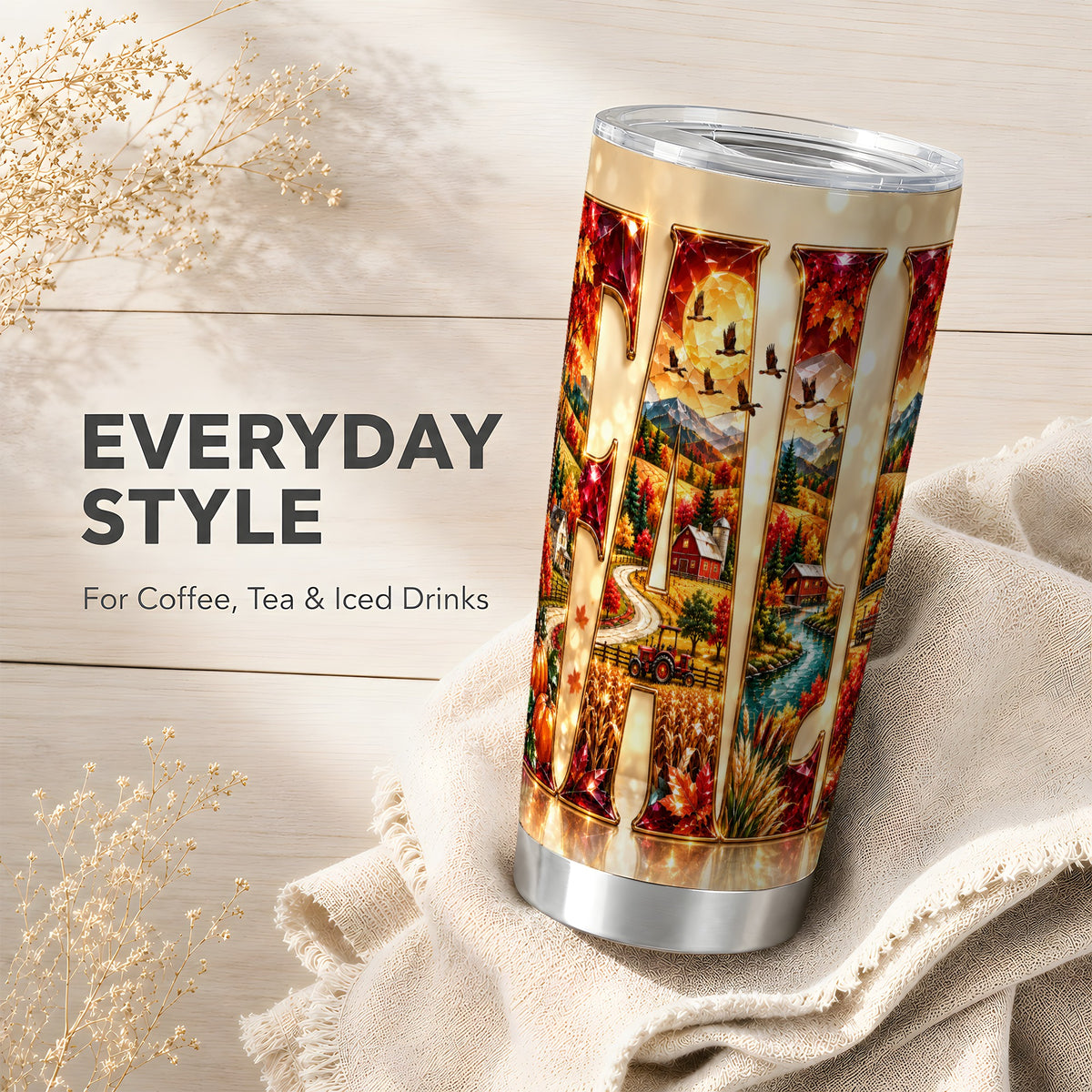 #pl[20oz|Steel] Autumn Farm Tumbler 20oz, Fall Landscape Tumbler, Travel Cup