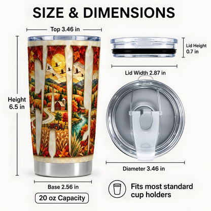 #pl[20oz|Steel] Fall Countryside Tumbler 20oz, Autumn Farm Tumbler, Travel Cup