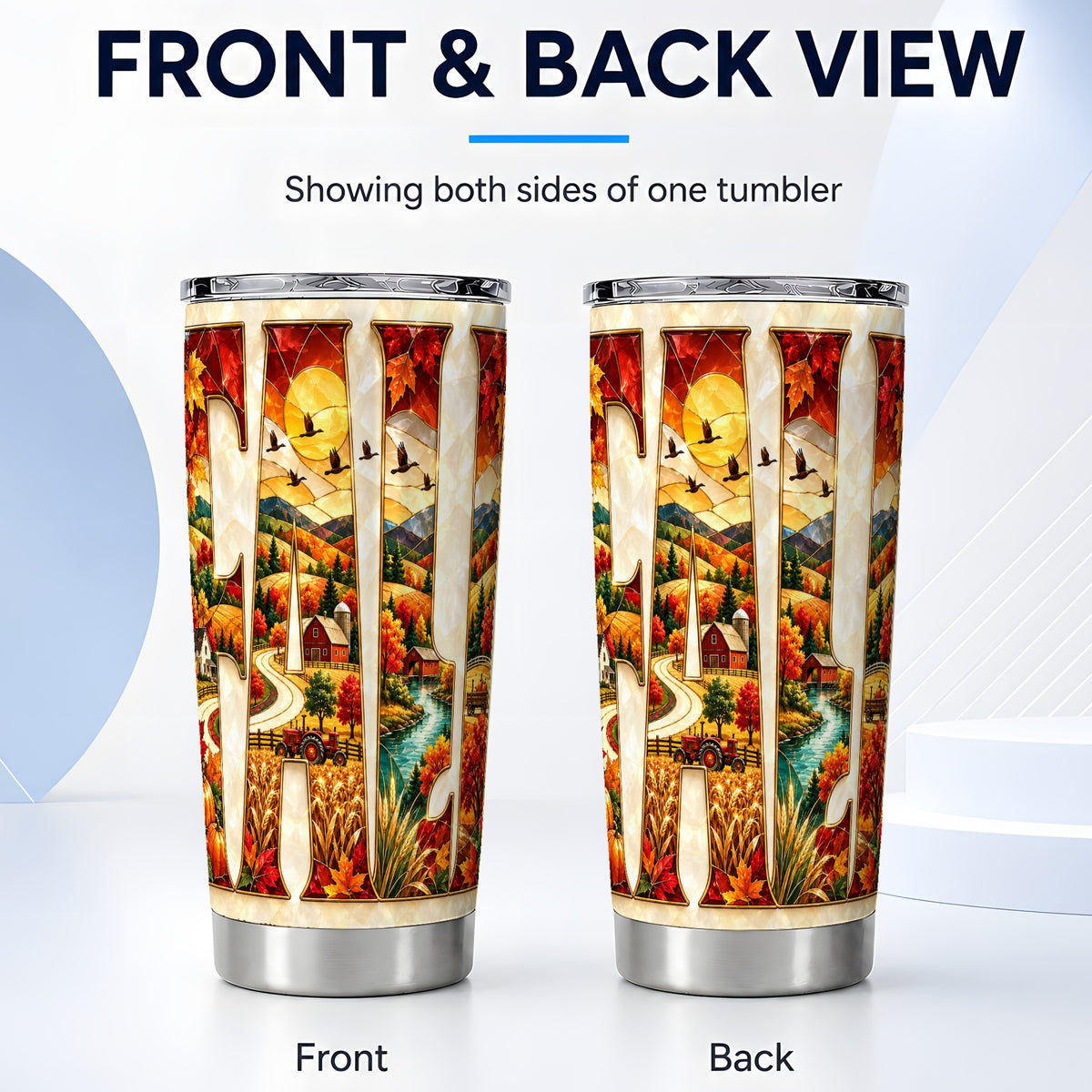 #pl[20oz|Steel] Fall Countryside Tumbler 20oz, Autumn Farm Tumbler, Travel Cup