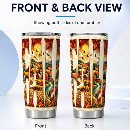 #pl[20oz|Steel] Fall Countryside Tumbler 20oz, Autumn Farm Tumbler, Travel Cup
