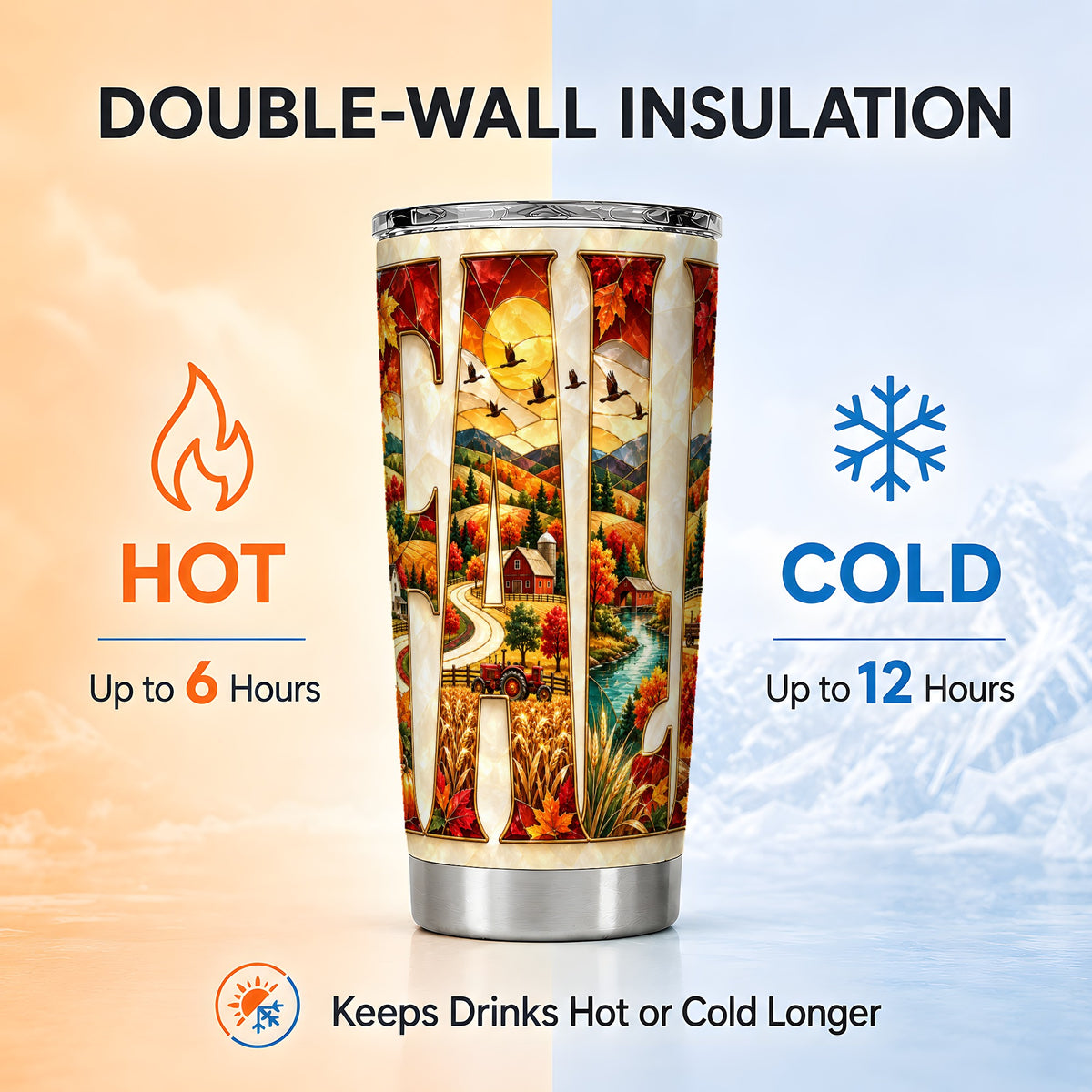 #pl[20oz|Steel] Fall Countryside Tumbler 20oz, Autumn Farm Tumbler, Travel Cup