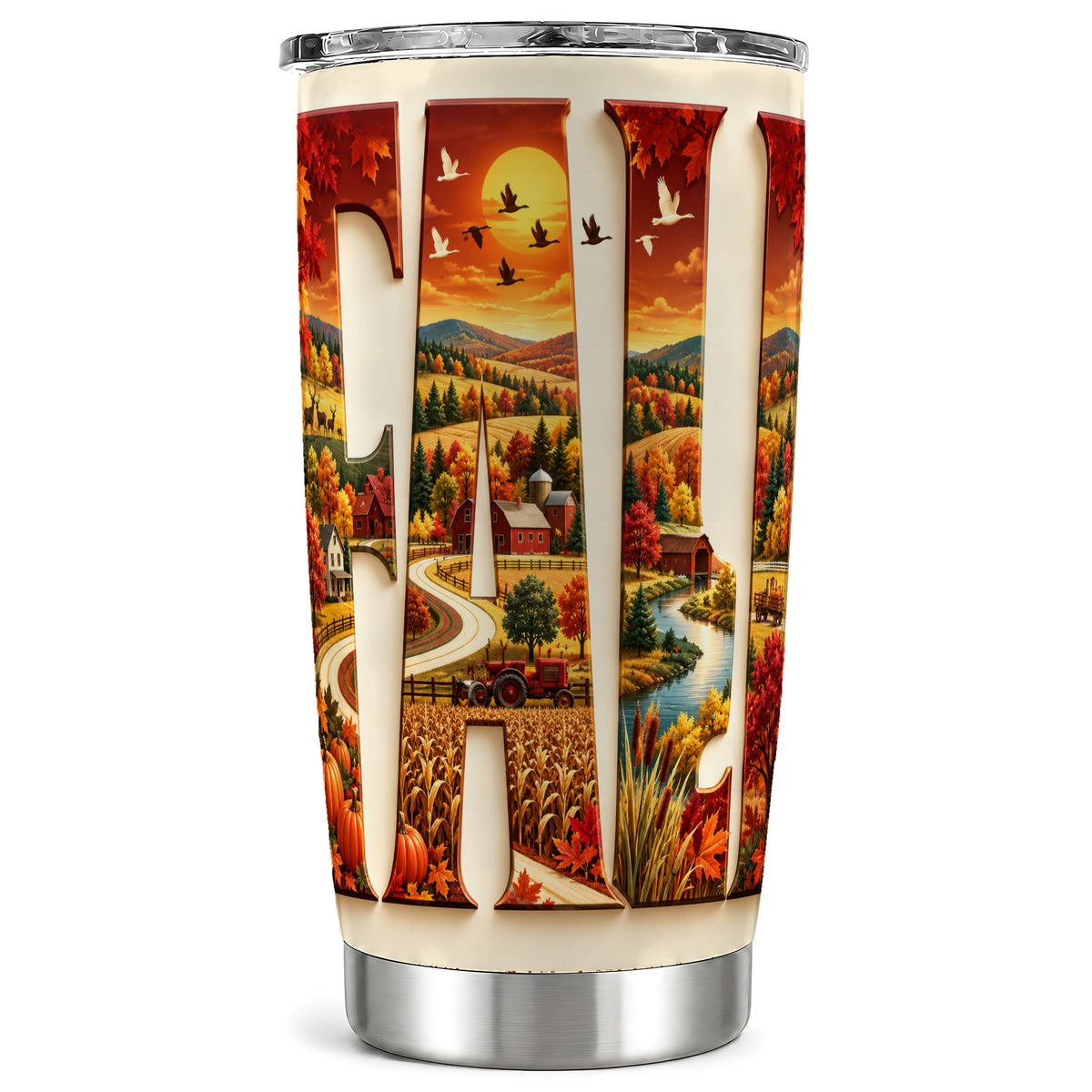 Autumn Farm Tumbler 20oz, Harvest Tumbler, Stainless Steel Travel Cup
