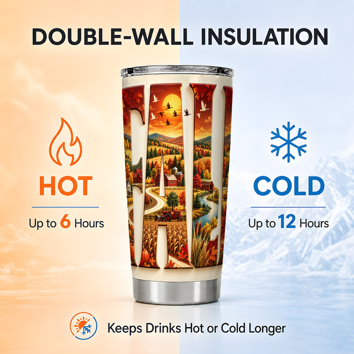 #pl[20oz|Steel] Autumn Farm Tumbler 20oz, Harvest Tumbler, Stainless Steel Travel Cup