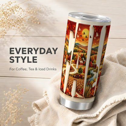 #pl[20oz|Steel] Autumn Farm Tumbler 20oz, Harvest Tumbler, Stainless Steel Travel Cup
