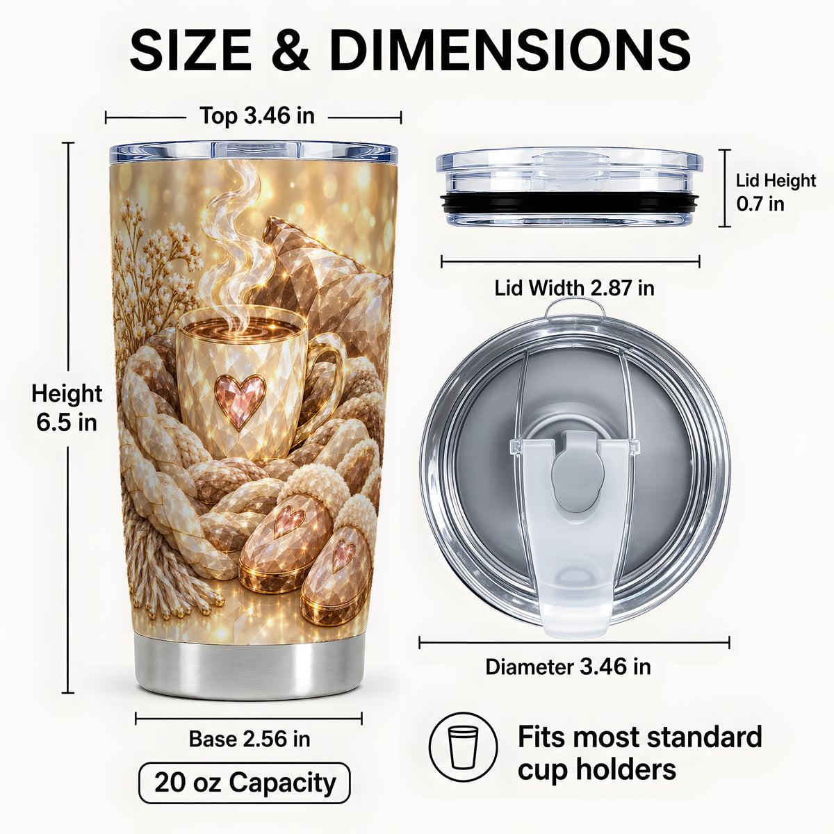 #pl[20oz|Steel] Cozy Heart Tumbler 20oz, Gem Style Tumbler, Stainless Steel Travel Cup