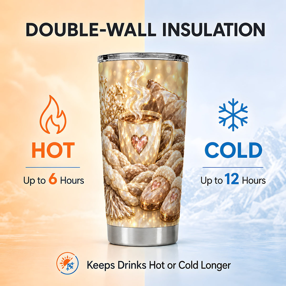 #pl[20oz|Steel] Cozy Heart Tumbler 20oz, Gem Style Tumbler, Stainless Steel Travel Cup