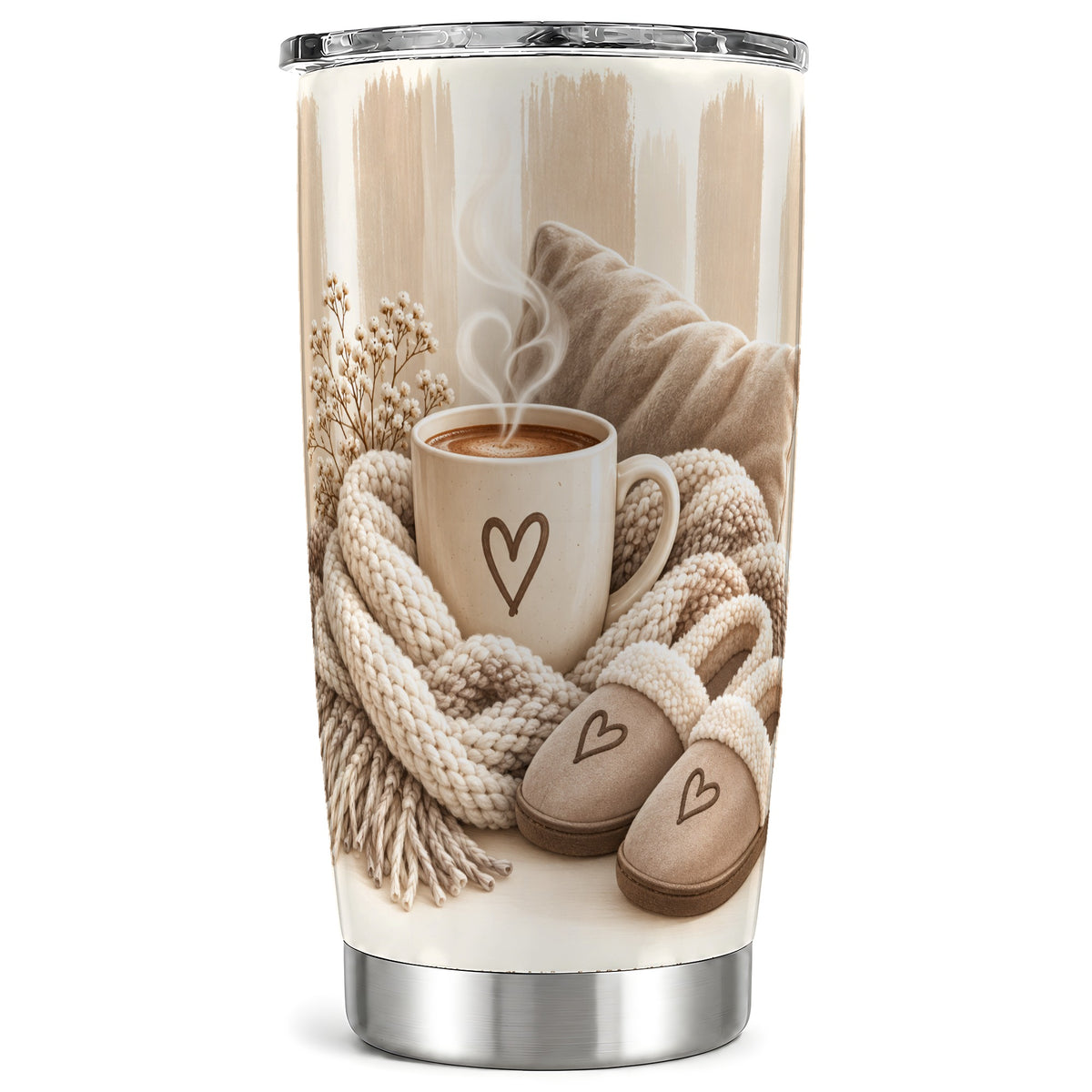 Cozy Heart Tumbler 20oz, Neutral Tumbler, Stainless Steel Travel Cup