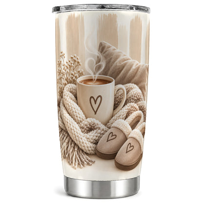 Cozy Heart Tumbler 20oz, Neutral Tumbler, Stainless Steel Travel Cup