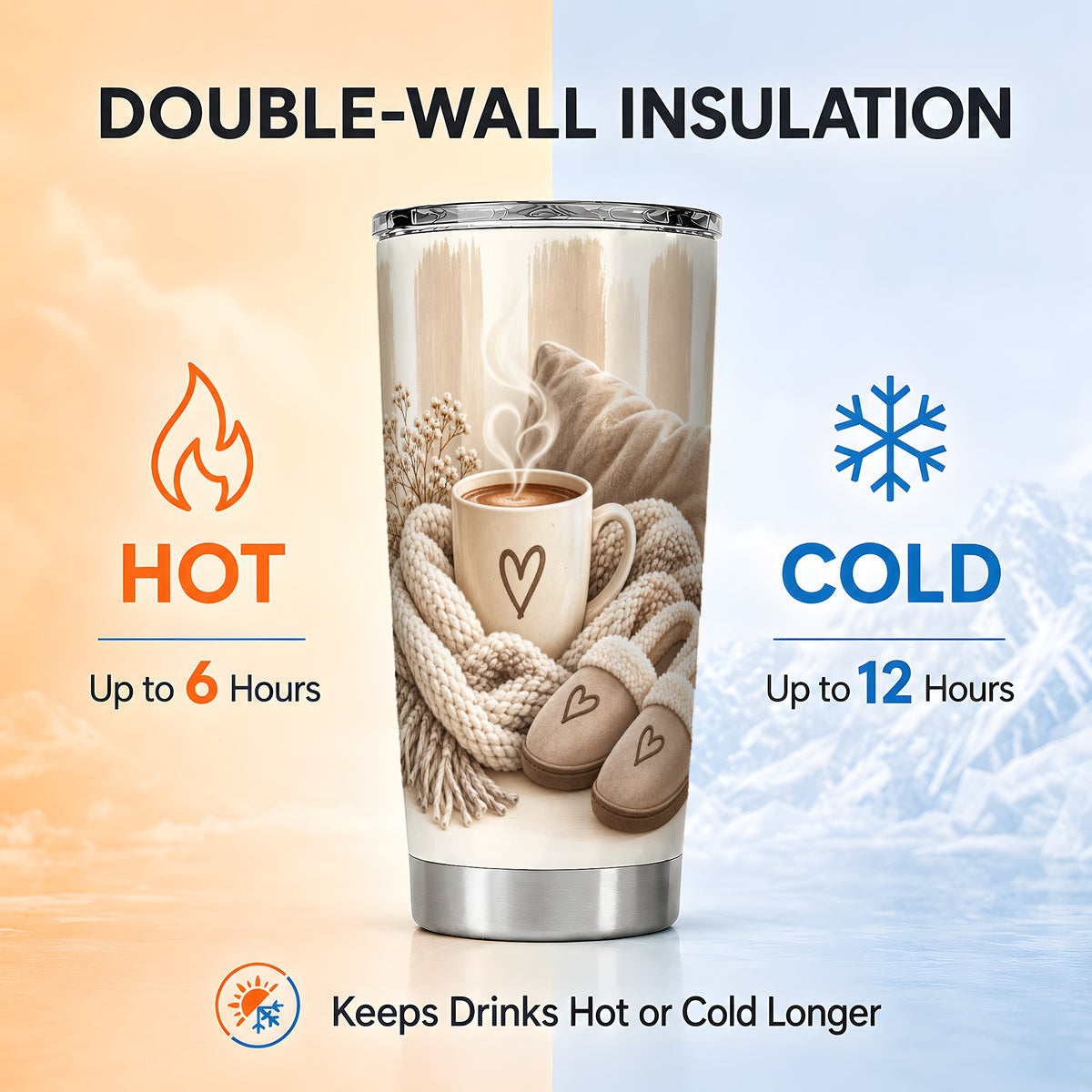 #pl[20oz|Steel] Cozy Heart Tumbler 20oz, Neutral Tumbler, Stainless Steel Travel Cup