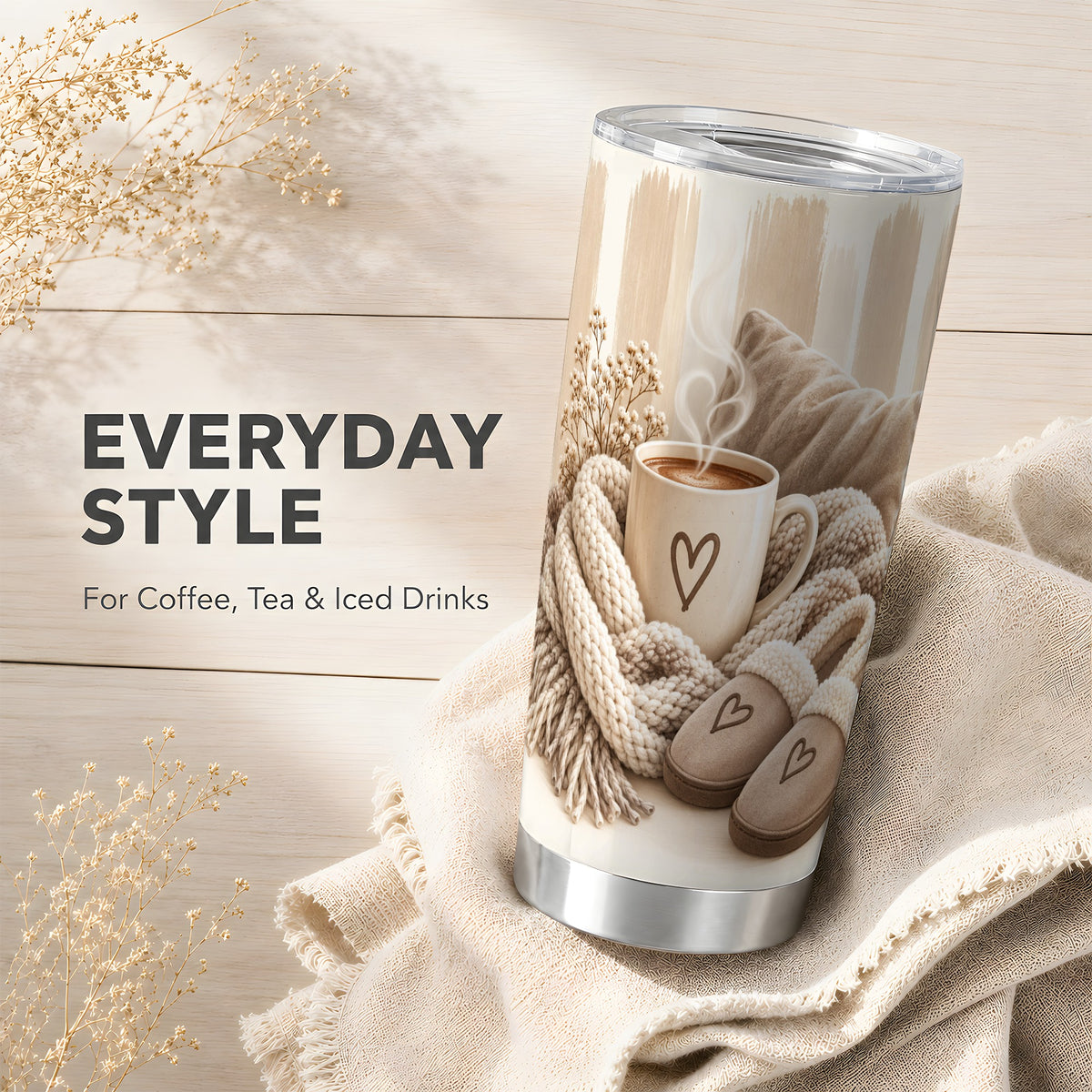 #pl[20oz|Steel] Cozy Heart Tumbler 20oz, Neutral Tumbler, Stainless Steel Travel Cup