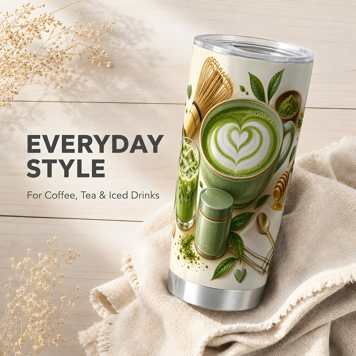 #pl[20oz|Steel] Matcha Tea Tumbler 20oz, Iced Latte Tumbler, Stainless Steel Travel Cup