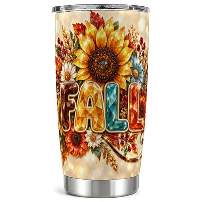 Fall Sunflower Tumbler 20oz, Autumn Tumbler, Stainless Steel Travel Cup