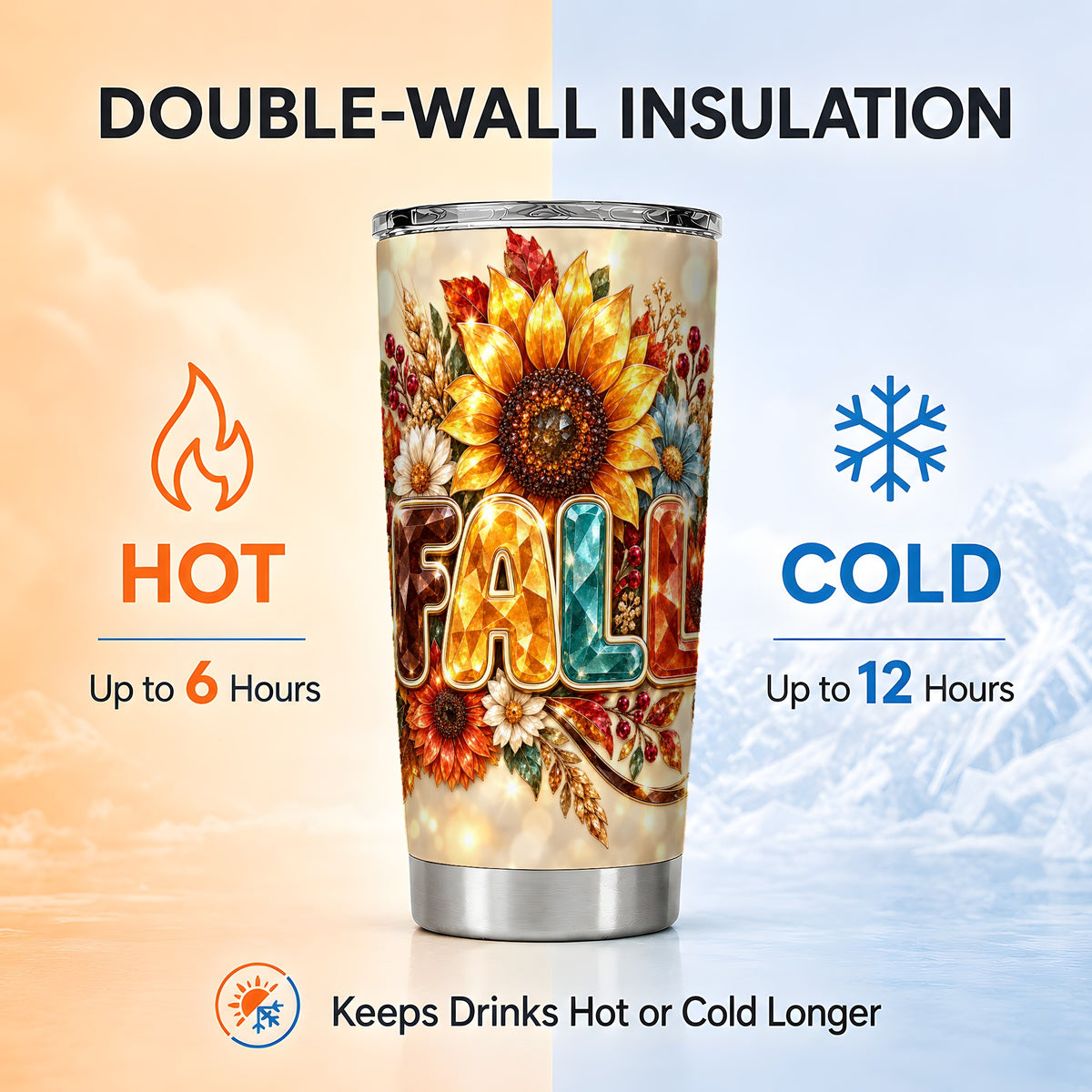 #pl[20oz|Steel] Fall Sunflower Tumbler 20oz, Autumn Tumbler, Stainless Steel Travel Cup