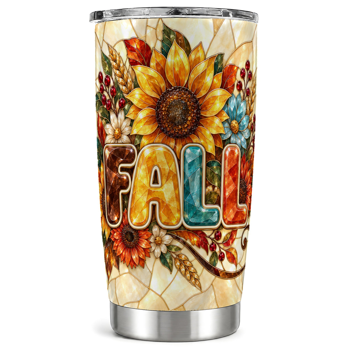Fall Floral Tumbler 20oz, Sunflower Tumbler, Stainless Steel Travel Cup
