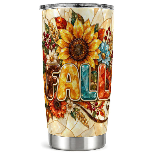 Fall Floral Tumbler 20oz, Sunflower Tumbler, Stainless Steel Travel Cup