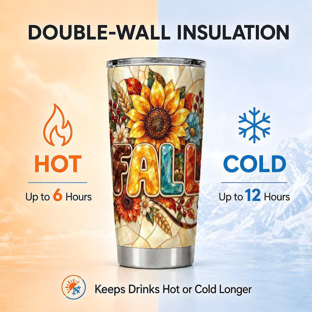 #pl[20oz|Steel] Fall Floral Tumbler 20oz, Sunflower Tumbler, Stainless Steel Travel Cup