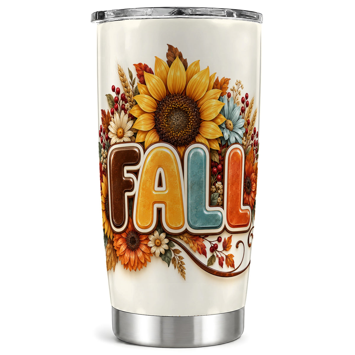 Autumn Sunflower Tumbler 20oz, Fall Tumbler, Stainless Steel Travel Cup